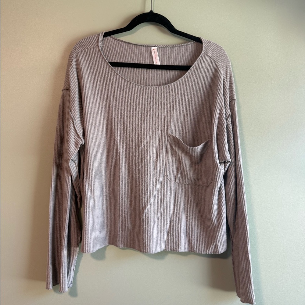 Daily Practice Gray Waffle Knit Long Sleeve - Anthropologie
